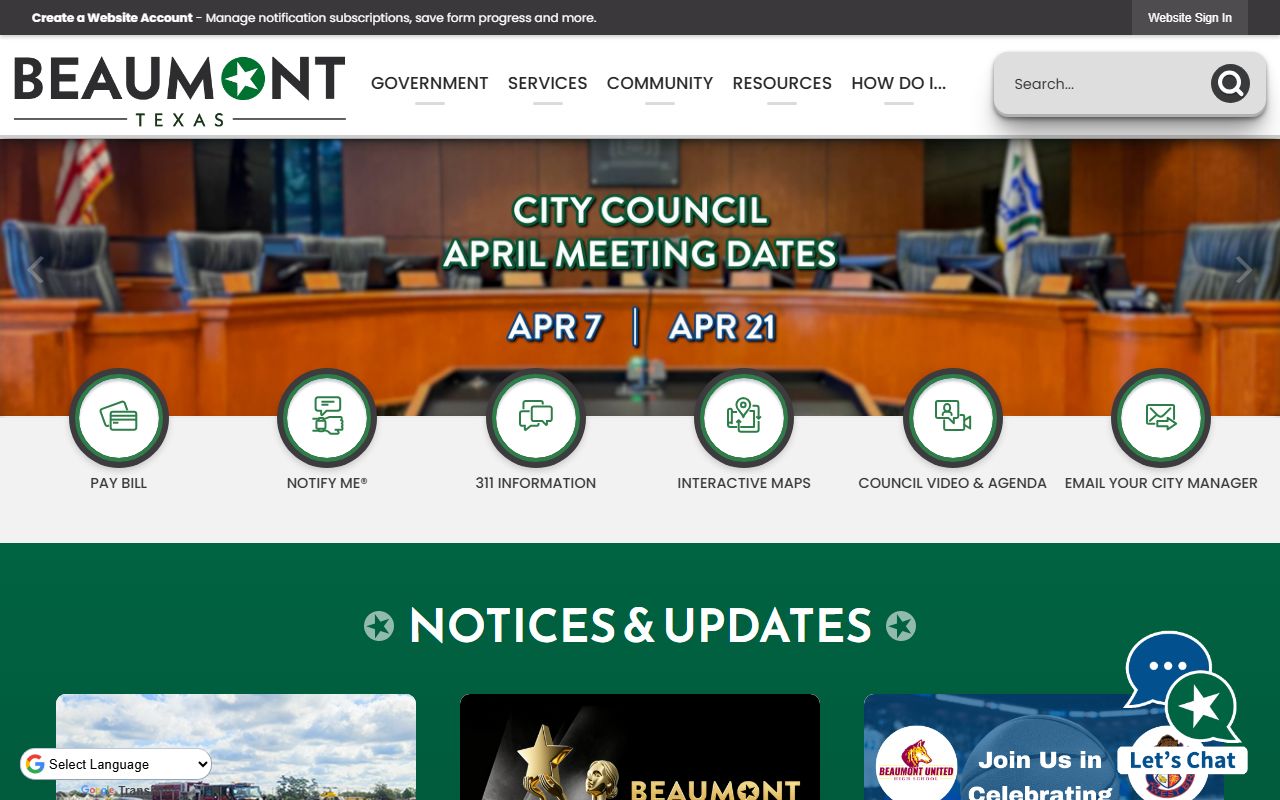 City of Beaumont official website for death index resources