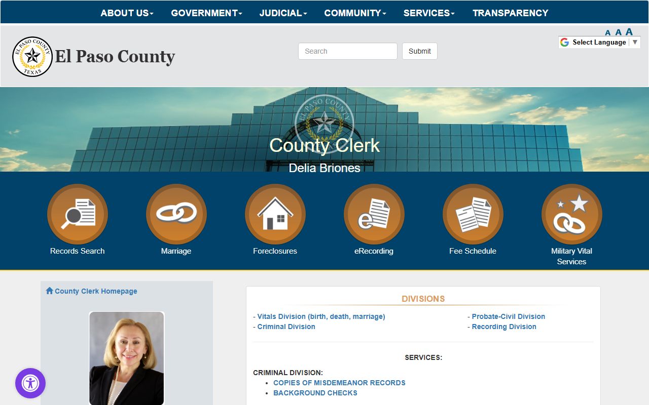 El Paso County Clerk office for death index records