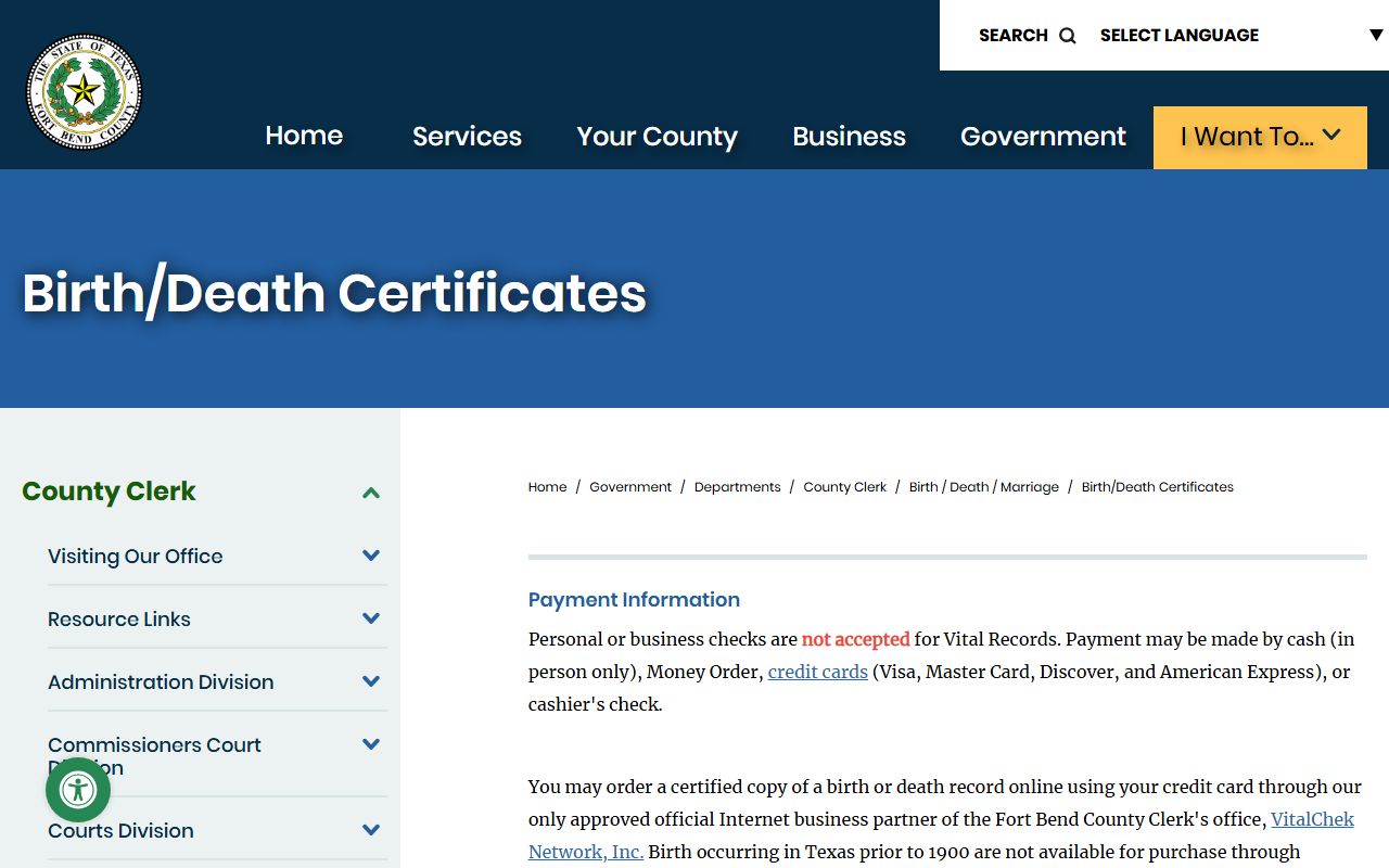 Fort Bend County Clerk death records for Missouri City area