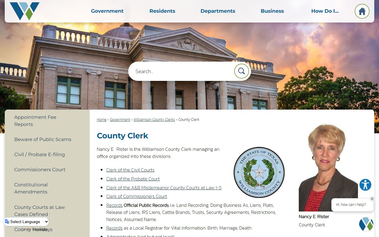 Williamson County Clerk death index for Leander area