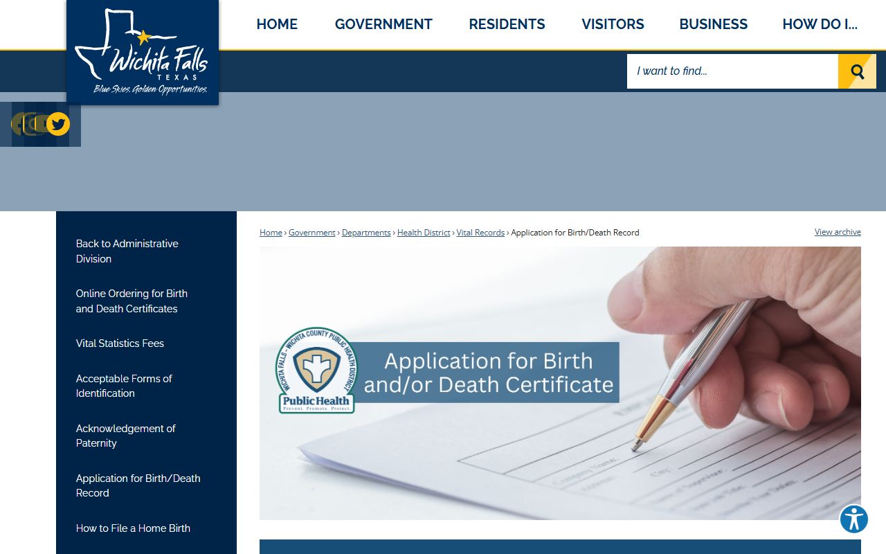 Wichita County Death Index - Wichita Falls Birth Death Application