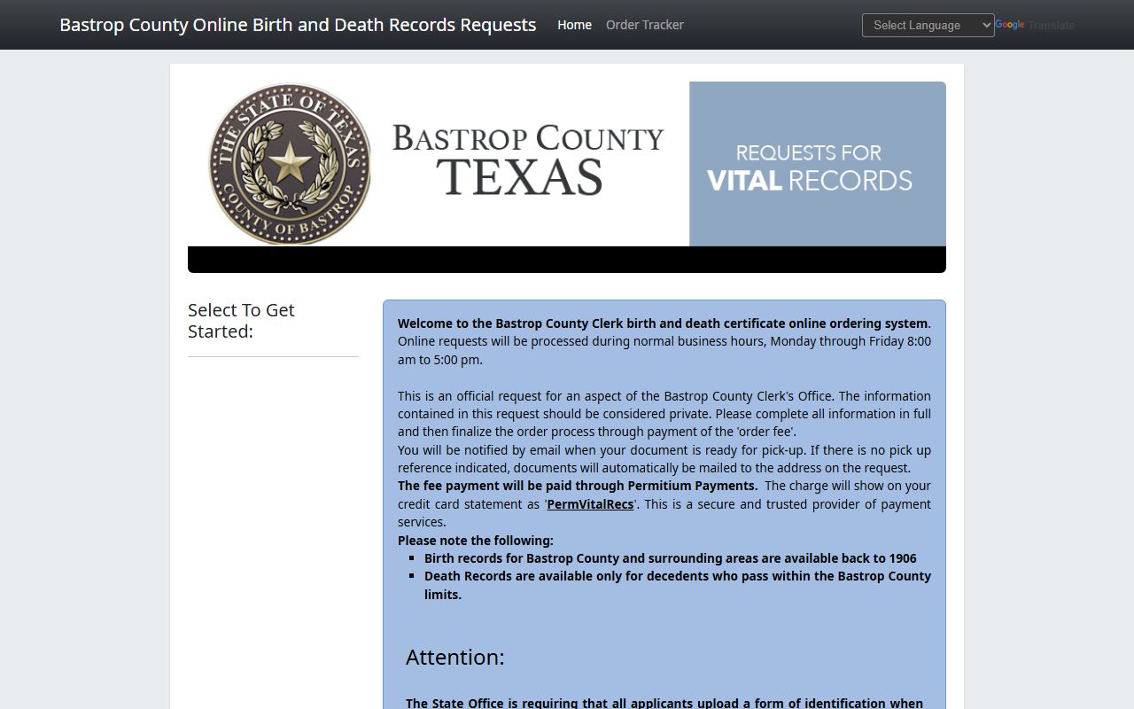 Bastrop County Death Index - Bastrop County online vital records portal