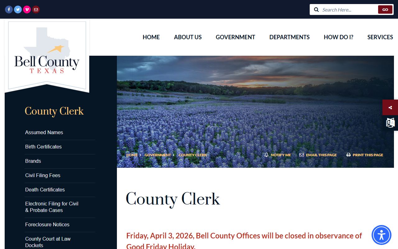 Bell County Clerk vital records for Killeen death index