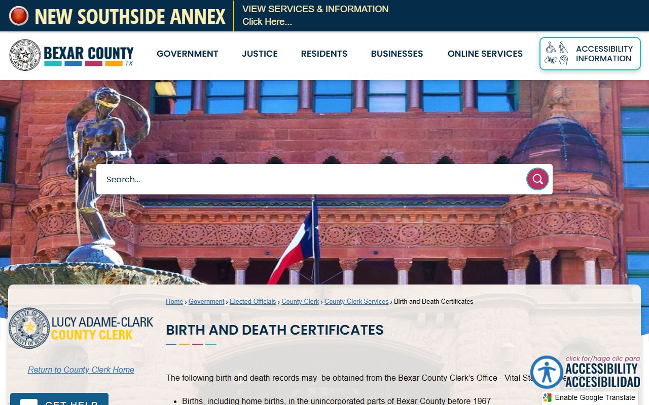 Bexar County Death Index - Bexar County birth and death certificates page