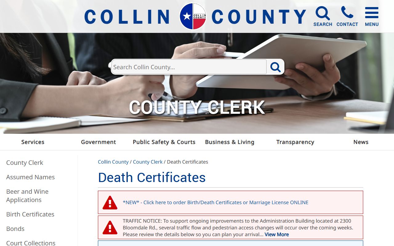 Collin County Death Index - Collin County Clerk death certificates page