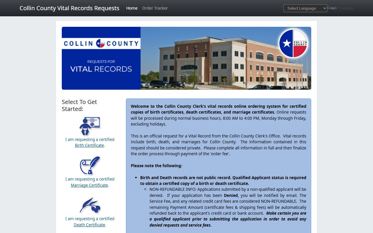 Collin County Death Index - online vital records ordering portal