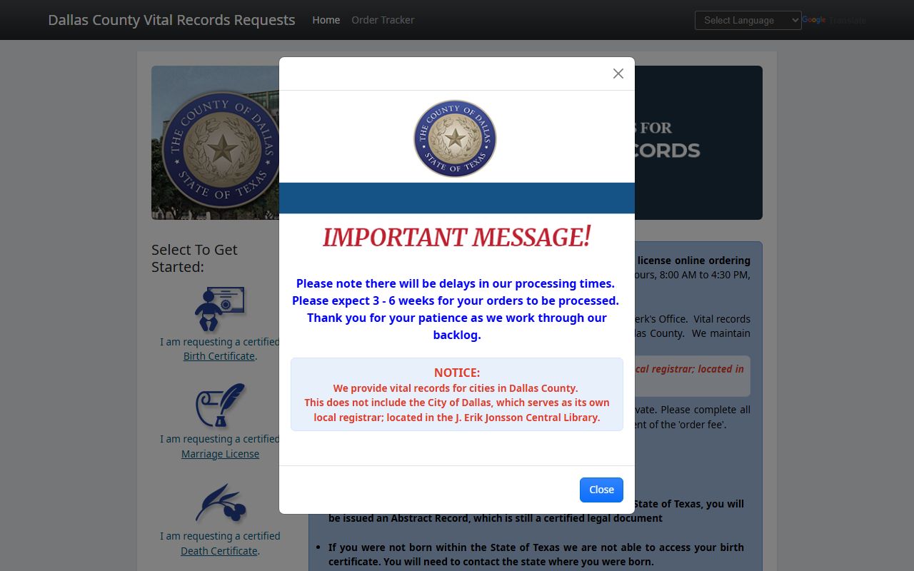 Dallas County Death Index - online vital records portal