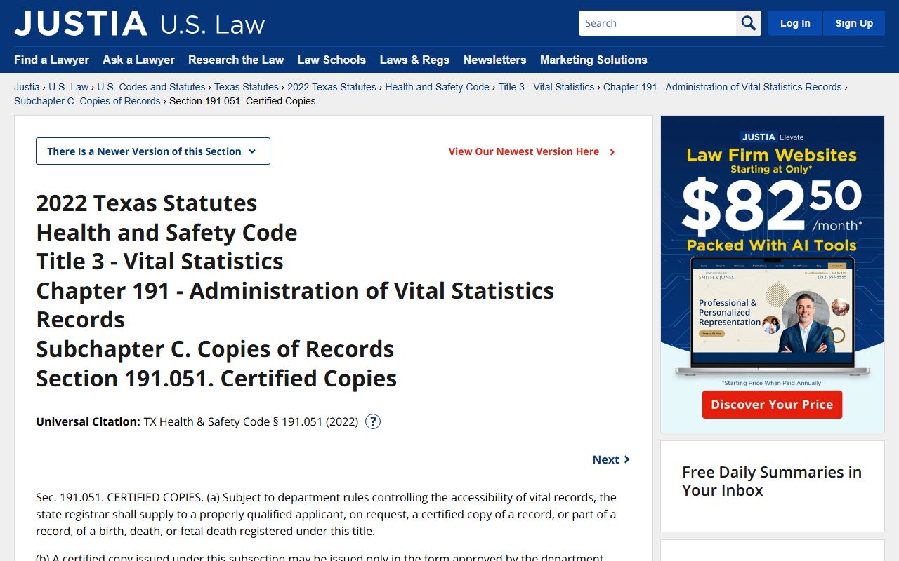 Texas Health and Safety Code vital records - Texas Death Index