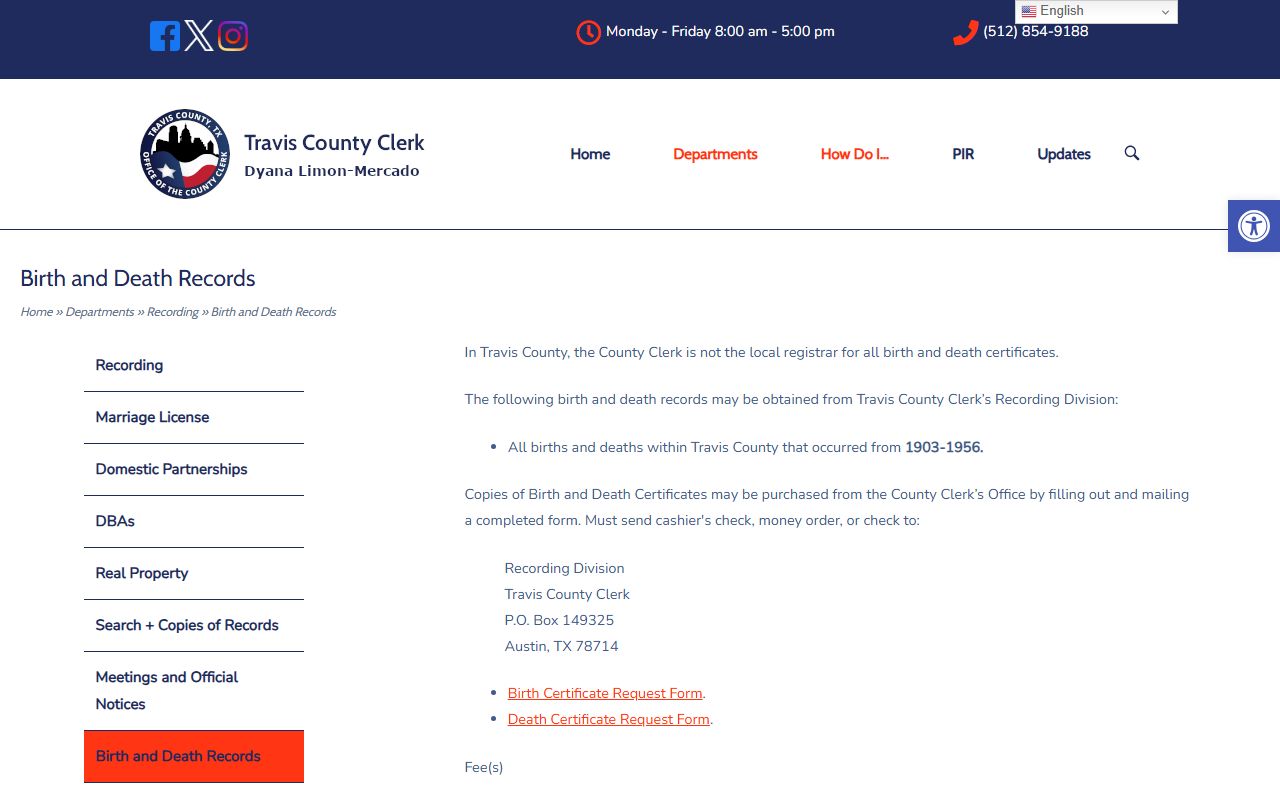 Travis County vital statistics - Texas Death Index county example